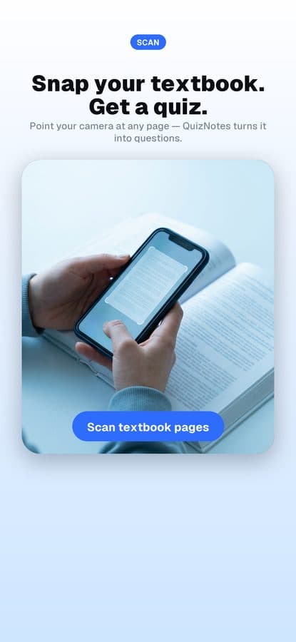 Snap your textbook, get a quiz.